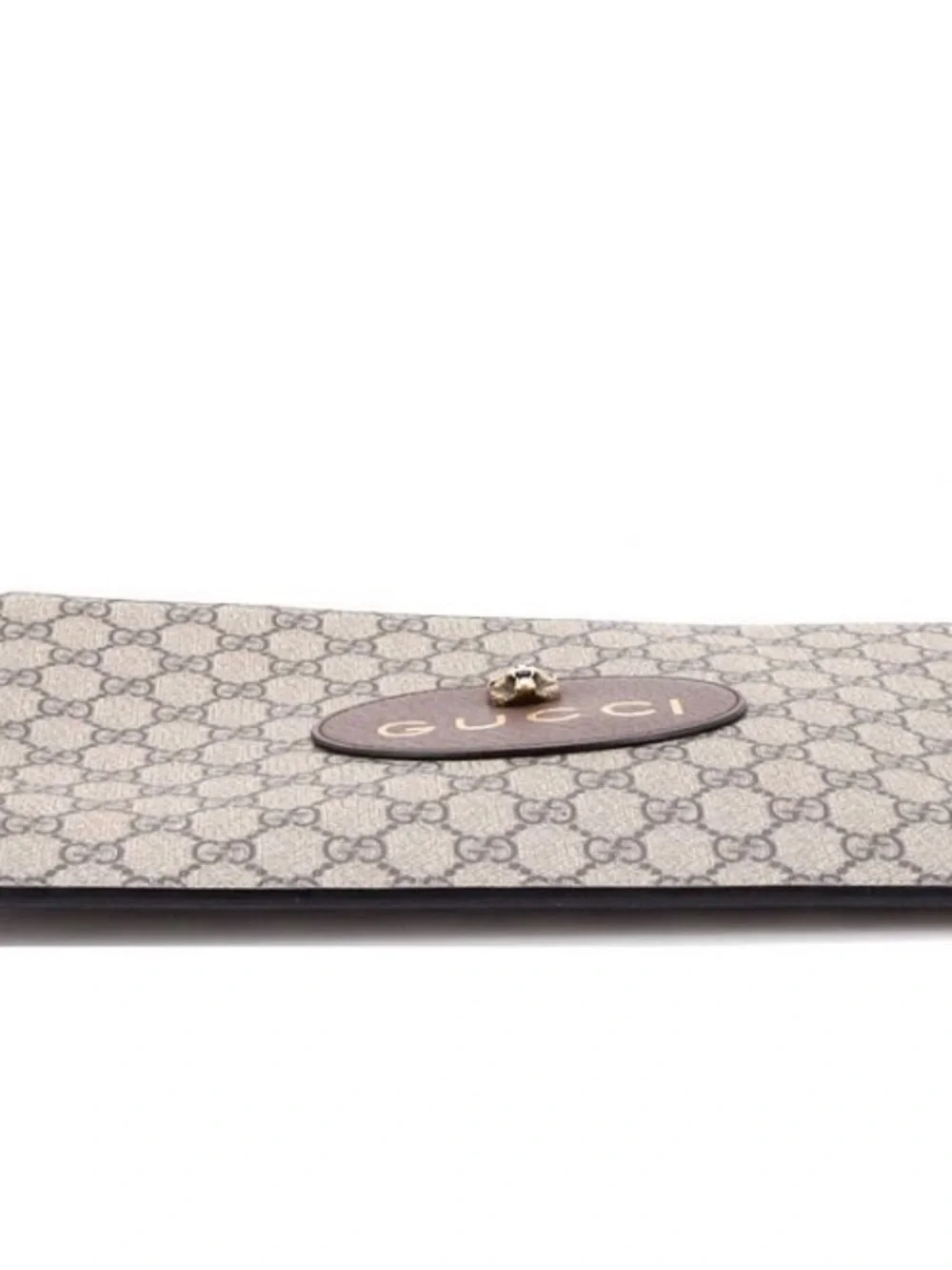 Gucci Beige Brown GG Supreme Zip Pouch with Tiger Neo pouch